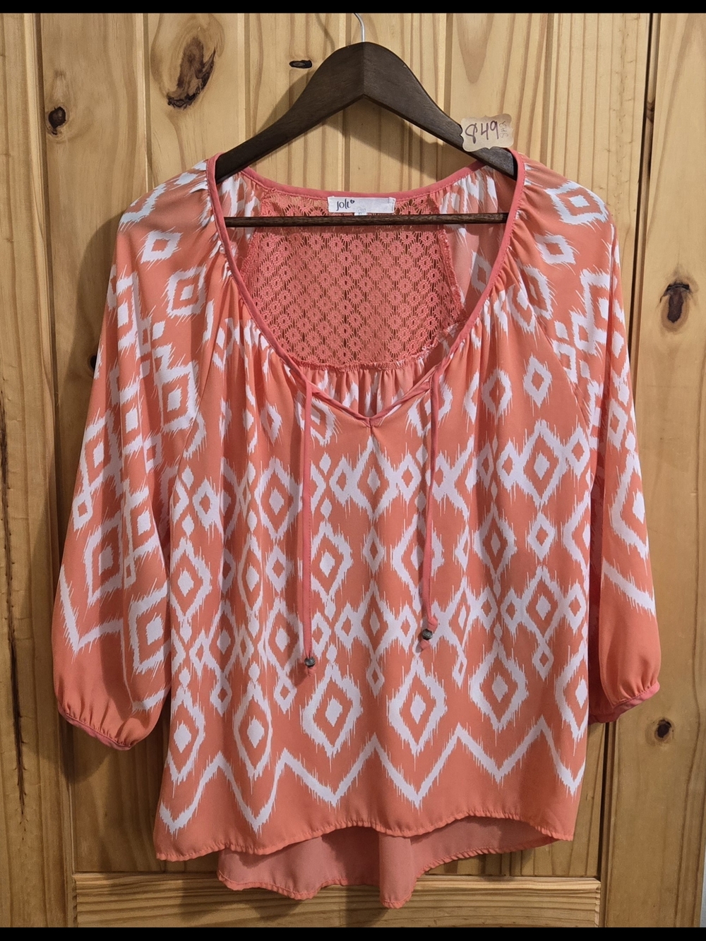 Joie Coral and White‎ Ikat Peasant Tunic